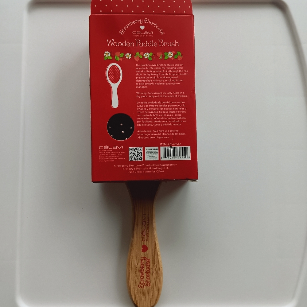New Strawberry Shortcake Wooden Paddle Brush Massaging Bristles Celavi Bamboo - Picture 2 of 6